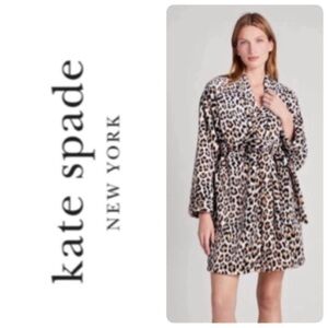 KATE SPADE NEW YORK LEOPARD PRINT ULTRA PLUSH WRAP ROBE SIZE LARGE / EXTRA LARGE